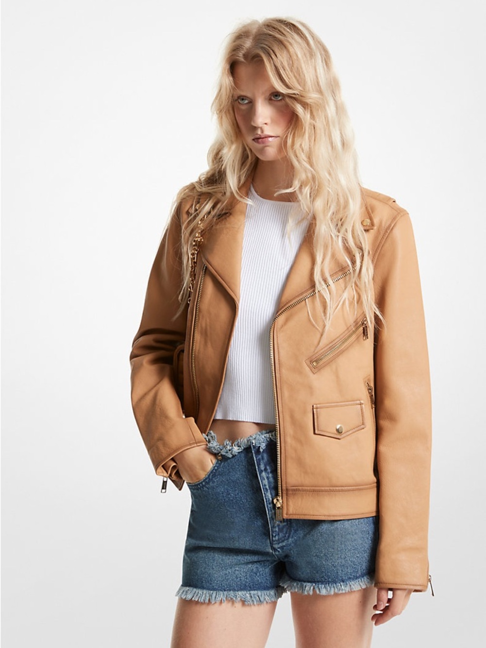 Michael Kors Lamb Leather Moto Jacket